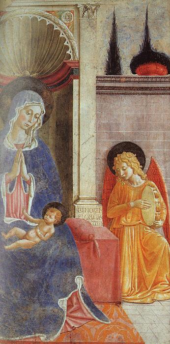 Benozzo Gozzoli Madonna and Child with Angel Playing Music oil painting picture
